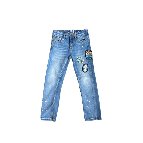 Jack & Jones Junior Clark Unisex Jeans 6/7Y – Patches & Paint Splatter - Picture 1 of 10